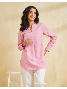 Fabindia - Pink Cotton Linen Printed Tunic