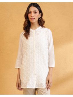 Fabindia - Natural Cotton Silk Chikankari Tunic (Set of 2) (XS)