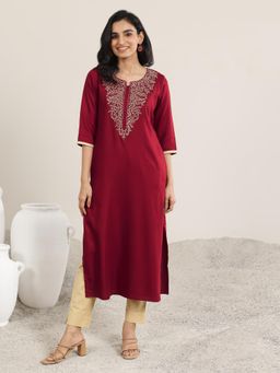 Libas - Red Yoke Design Straight Kurta