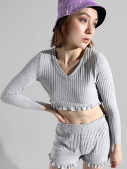 Campus Sutra - Womens Solid Grey Regular Fit Co Ords (Set of 2)