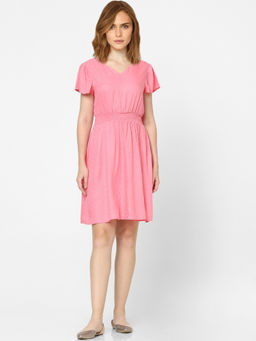 VERO MODA - Women Solid Pink Casual Dress