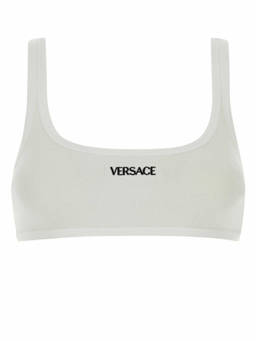 Versace - White Logo Embroidery Ribbed Bra