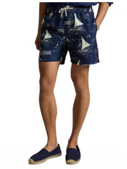 POLO RALPH LAUREN - Navy Blue Printed Swim Shorts