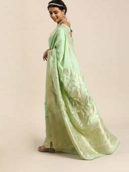 Sareemall - Sea Green Festive Wear Silk Blend Woven Saree With Unstitched Blouse with Unstitched