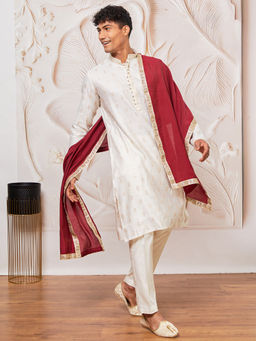 Vastramay - Mens Maroon Silk Blend Embroidered Sequined Border Dupatta