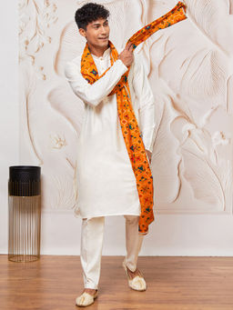 Vastramay - Mens Yellow Rayon Patola Printed Dupatta