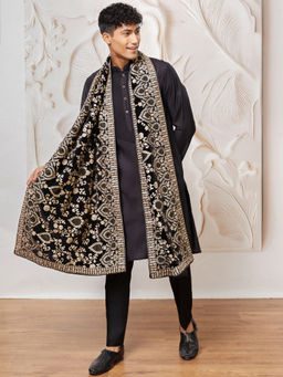 Vastramay - Mens Black Velvet All Over Embroidered Dupatta
