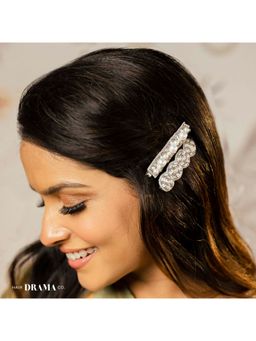 Hair Drama Co. - Shell & Pearl Embellished Hair Pins - Set of 2 - Silver