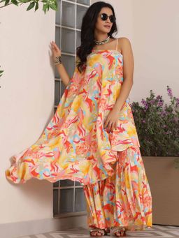 Libas - Multicolour Printed Asymmetric Kurta and Sharara (Set of 2)