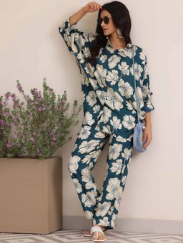 Libas - Blue Floral Printed Shirt and Pant (Set of 2)