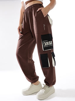 Hubberholme - Women Brown Printed High-Rise Casual Trackpant
