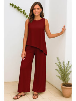 Moomaya - Womens 2 Pcs Soft Viscose Jersey Maroon Co-Ord Set