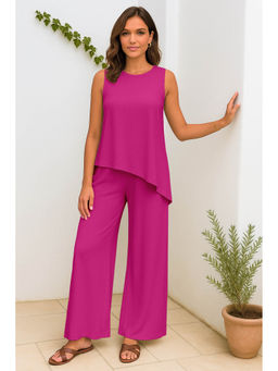 Moomaya - Womens 2 Pcs Soft Viscose Jersey Pink Co-Ord Set