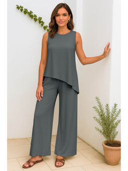 Moomaya - Womens 2 Pcs Soft Viscose Jersey Grey Co-Ord Set