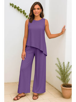 Moomaya - Womens 2 Pcs Soft Viscose Jersey Purple Co-Ord Set