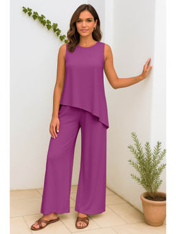 Moomaya - Womens 2 Pcs Soft Viscose Jersey Magenta Co-Ord Set