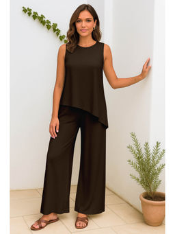 Moomaya - Womens 2 Pcs Soft Viscose Jersey Coffee Brown Co-Ord Set