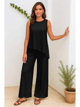 Moomaya - Womens 2 Pcs Soft Viscose Jersey Black Co-Ord Set