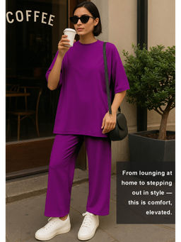 Moomaya - Womens 2 Pcs Soft Viscose Jersey Grey Co-Ord Set