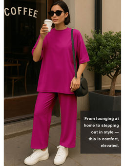 Moomaya - Womens 2 Pcs Soft Viscose Jersey Grey Co-Ord Set