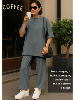 Moomaya - Womens 2 Pcs Soft Viscose Jersey Grey Co-Ord Set