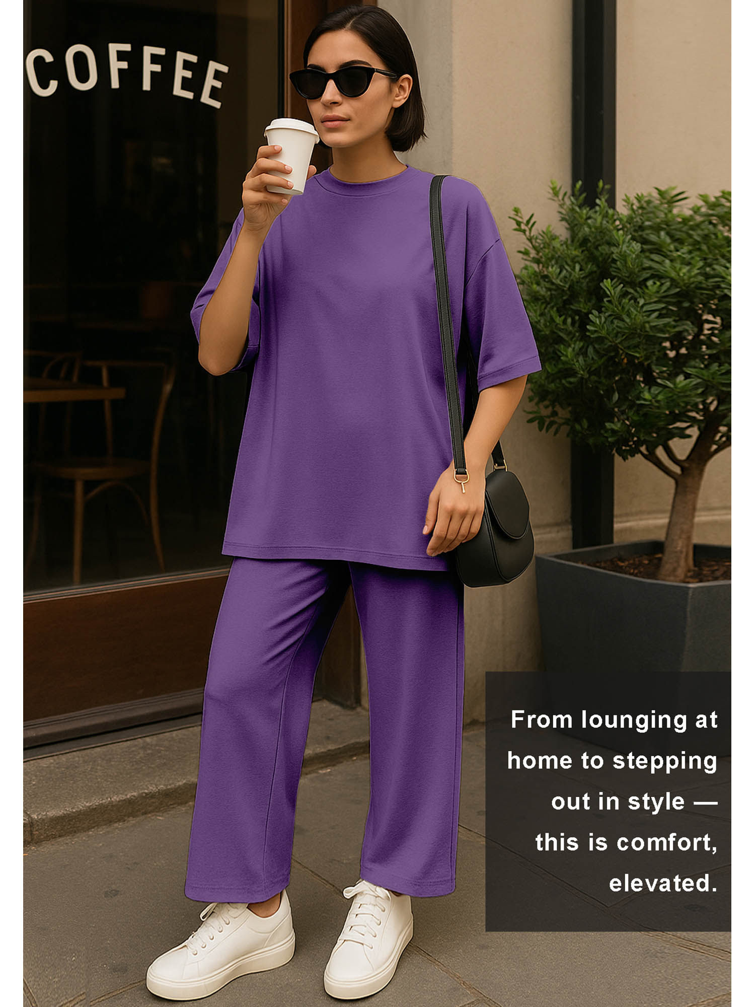 moomaya Womens 2 Pcs Soft Viscose Jersey Purple Co-Ord Set-picture-41