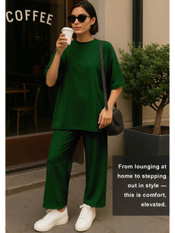 Moomaya - Womens 2 Pcs Soft Viscose Jersey Green Co-Ord Set