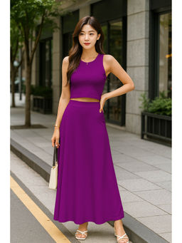 Moomaya - Womens 2 Pcs Viscose Jersey Magenta Co-Ord Set