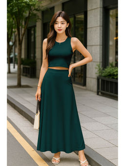 Moomaya - Womens 2 Pcs Viscose Jersey Rama Green Co-Ord Set