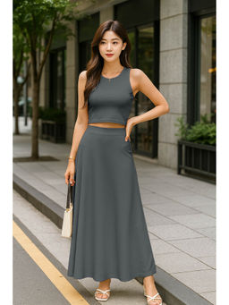 Moomaya - Womens 2 Pcs Viscose Jersey Grey Co-Ord Set