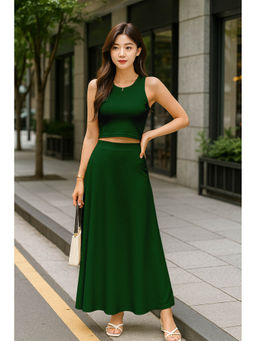 Moomaya - Womens 2 Pcs Viscose Jersey Green Co-Ord Set