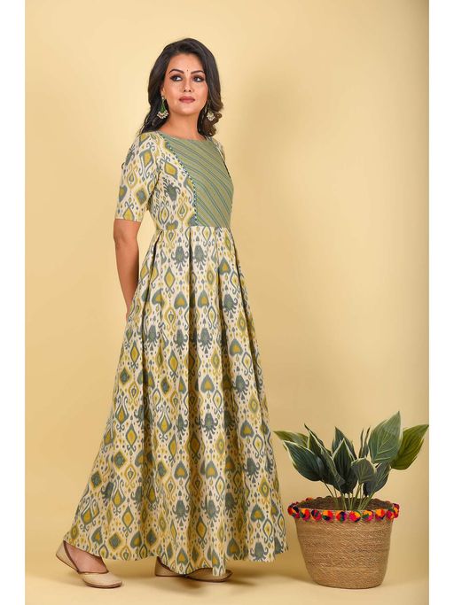 chinese dress ladies Bottle Green A-Line Ethnic Dress with Mangalgiri Detailing – Maybell Womens  Fashion main image 0