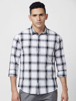 Spykar - White Checked Full Sleeve Shirt for Men