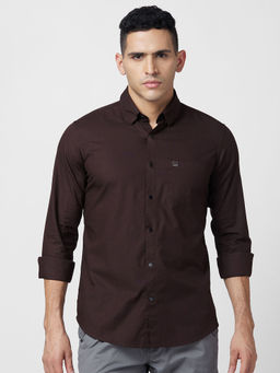 Spykar - Brown Solid Full Sleeve Shirt for Men
