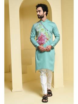 PRATEEK MUNJAL - Pastal Green Kurta Pant with Floral Detailing