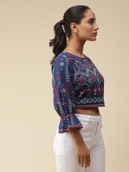 Label Ritu Kumar - Navy Embroidered Crop Top