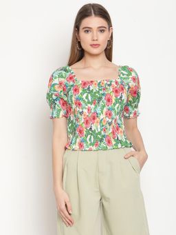 Madame - Women Green floral print Crop Top - L / Green