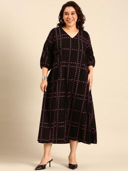 THE PINK MOON - Cotton Floral Check Midi Dress