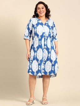 THE PINK MOON - Printed Dress With Mandarin Collar