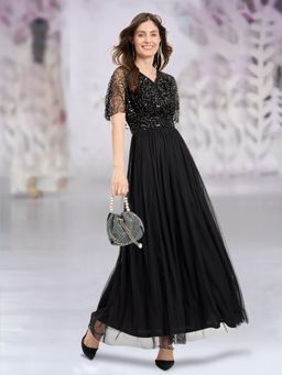 Martini - Women Black Sequin Cape Western Gown