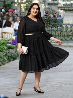 Martini - Women Black Silver Plus Size Waist Cut-Out Western Dress