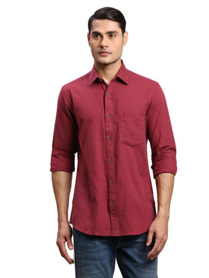 Buy ColorPlus Men Regular Fit Cotton Solid Burgundy Casual Shirt Online