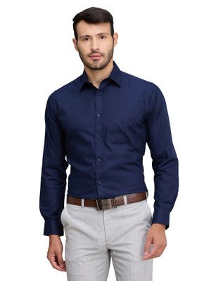 Buy Raymond Men Slim Fit Cotton Solid Navy Blue Formal Shirt Online