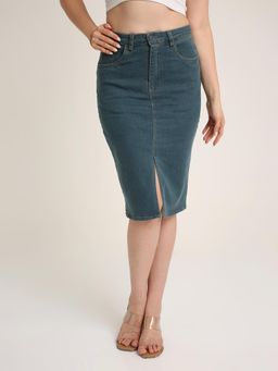 BLNK - Women Blue High-Rise Denim Skirt with Front Slit