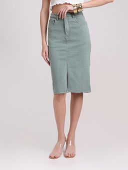 BLNK - Women Blue High-Rise Denim Skirt with Front Slit