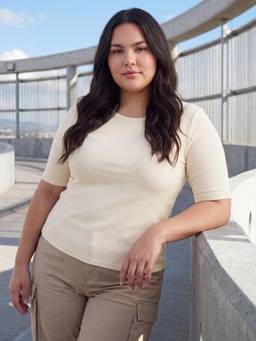 max - Women Beige Ribbed Top