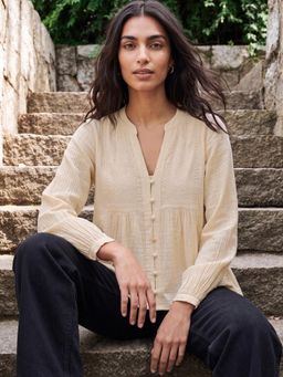 max - Women Beige Embroidered Top