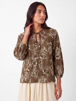 max - Women Brown Embroidered Top