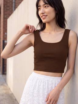 max - URB_N Women Brown Ribbed Tank Top
