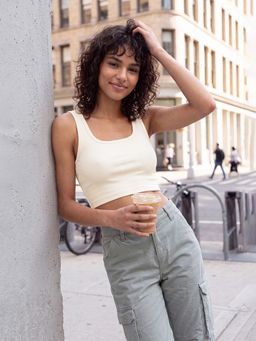 max - URB_N Women Off White Ribbed Tank Top